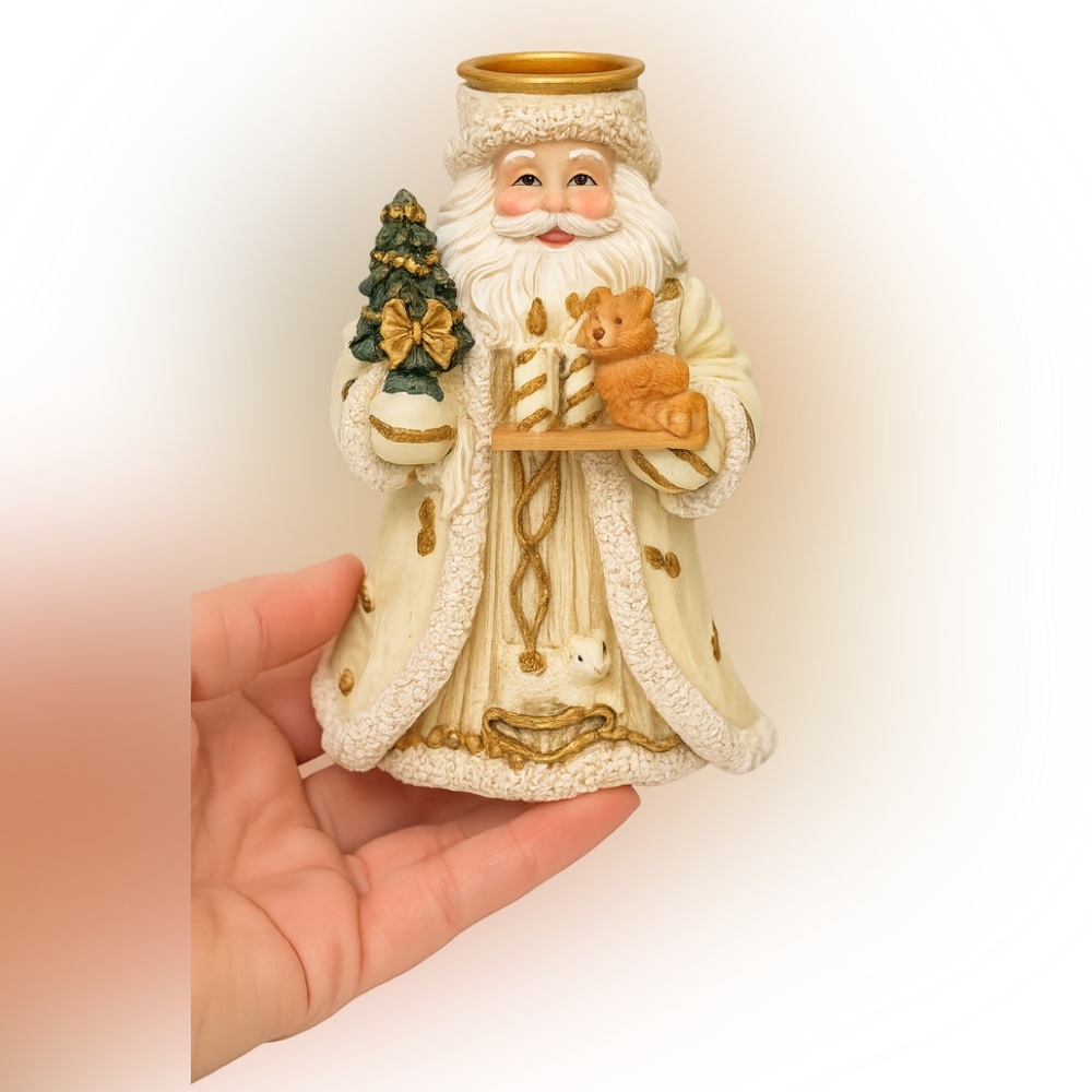 Old World Father Christmas Santa Resin Candle Holder 5” European Style Vintage
